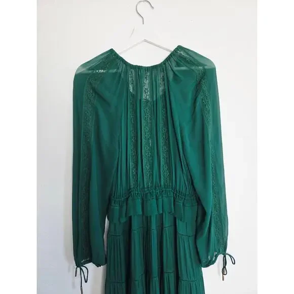 Zimmermann Green Maxi Dress US 4 Lace Tiered Long Sleeves Boho - Picture 10 of 12